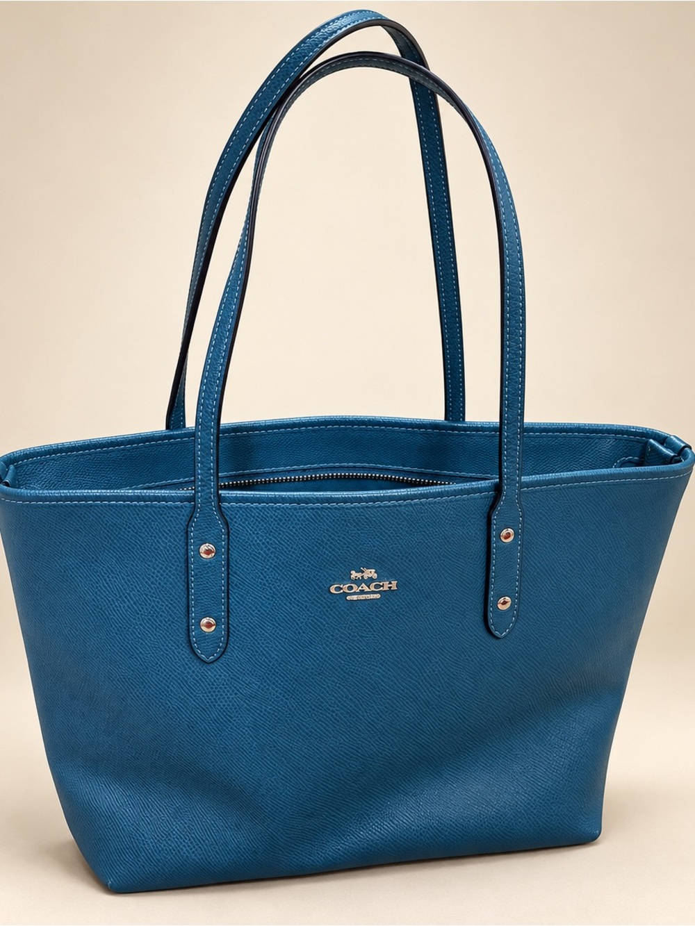 Coach Pebbled Leather Tote in Teal with Gold Hardware AND Coach Cherry 🍒 tag